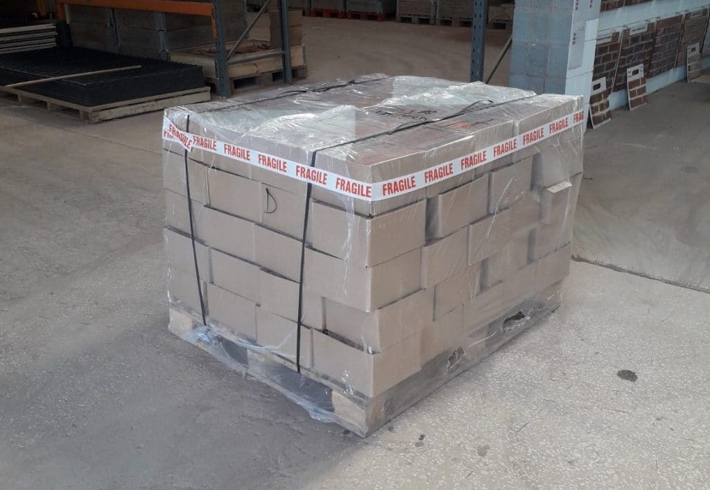 A 1000KG pallet of brick slips as would be shipped to customers